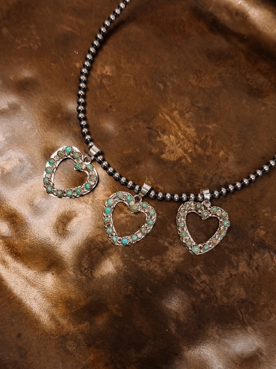 Hollow Heart Turquoise Necklace Pendant - Horseshoe J & Co.