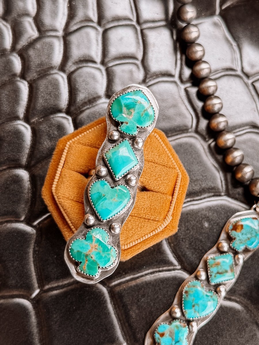 Houck Turquoise Card Suit Adjustable Ring - Horseshoe J & Co.