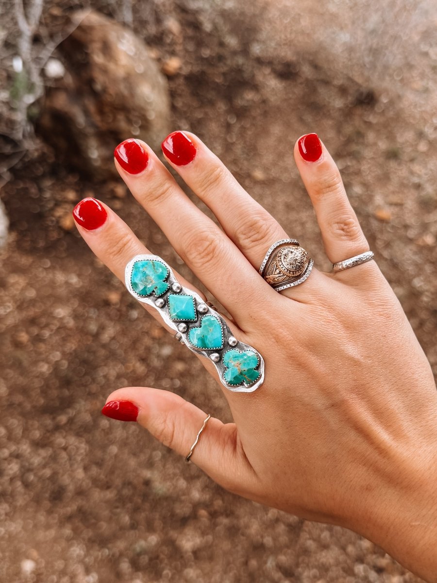 Houck Turquoise Card Suit Adjustable Ring - Horseshoe J & Co.