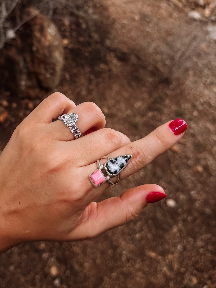 Hyder Zebra Jasper and Pink Conch 2 Stone Ring - Horseshoe J & Co.