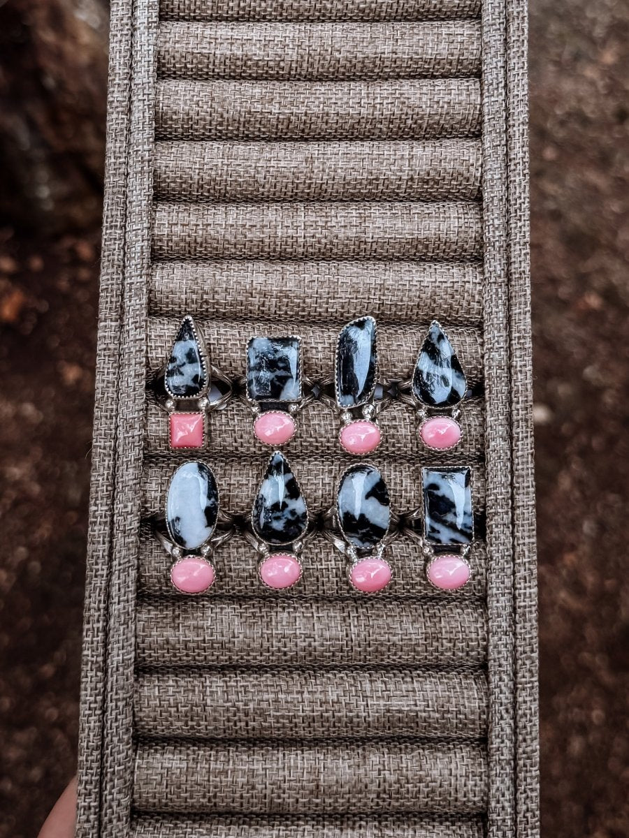 Hyder Zebra Jasper and Pink Conch 2 Stone Ring - Horseshoe J & Co.