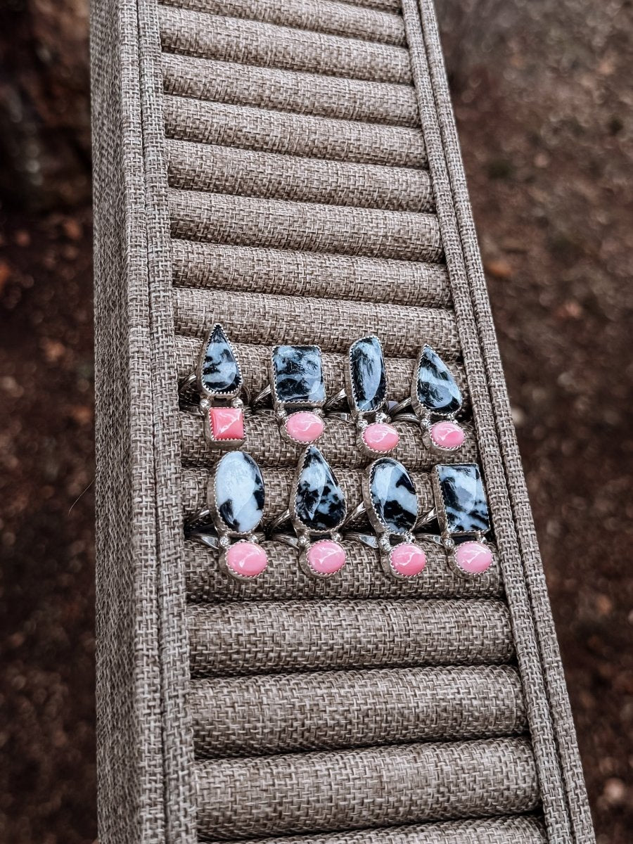 Hyder Zebra Jasper and Pink Conch 2 Stone Ring - Horseshoe J & Co.