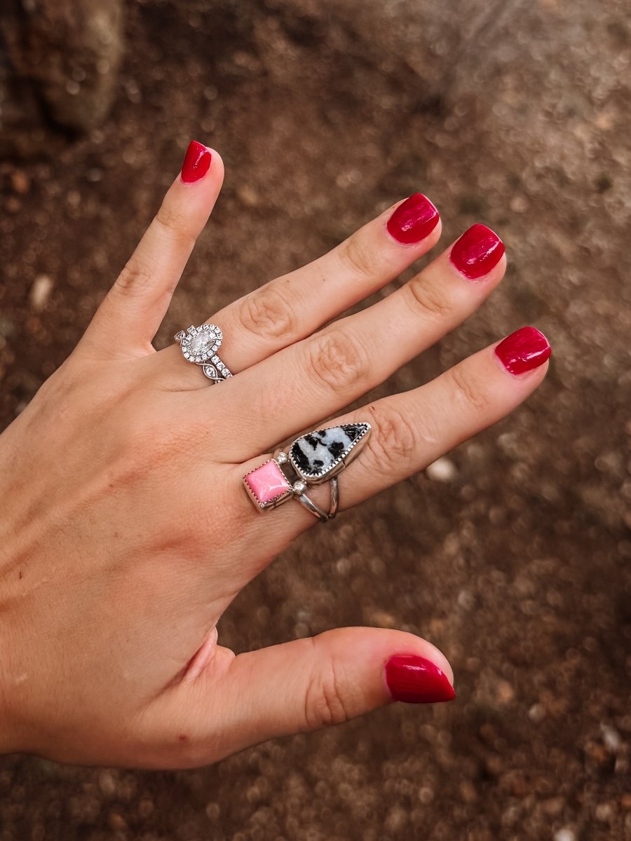 Hyder Zebra Jasper and Pink Conch 2 Stone Ring - Horseshoe J & Co.
