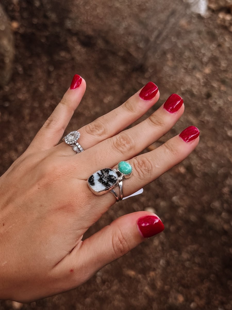 Hyder Zebra Jasper and Turquoise 2 Stone Ring - Horseshoe J & Co.