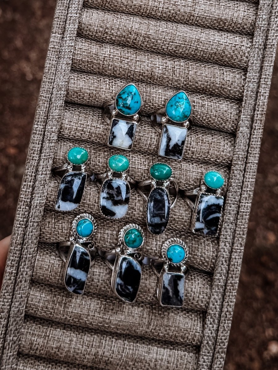 Hyder Zebra Jasper and Turquoise 2 Stone Ring - Horseshoe J & Co.
