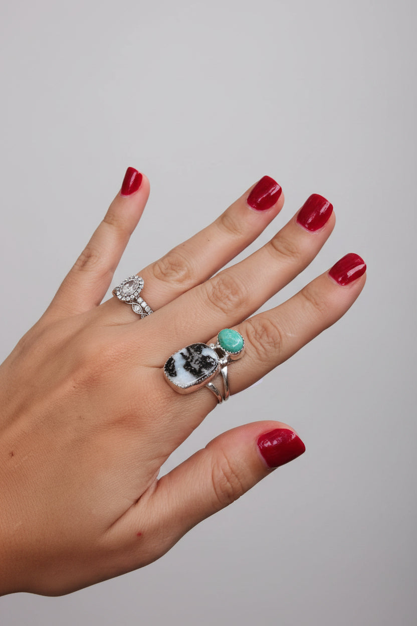 Hyder Zebra Jasper and Turquoise 2 Stone Ring - Wooten's
