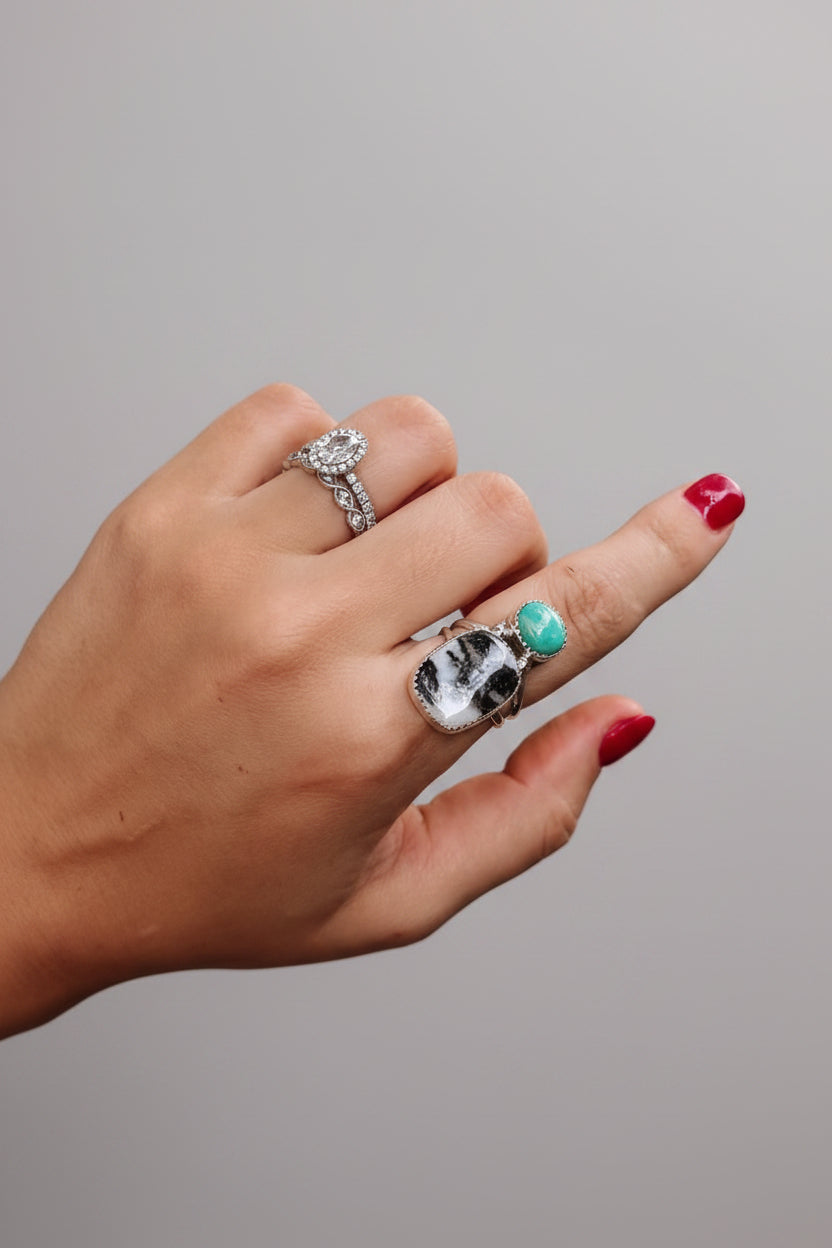 Hyder Zebra Jasper and Turquoise 2 Stone Ring - Wooten's