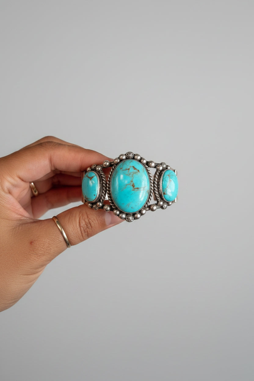 Jiminy Turquoise 3 Stone Cuff Bracelet - bracelet - Wooten's