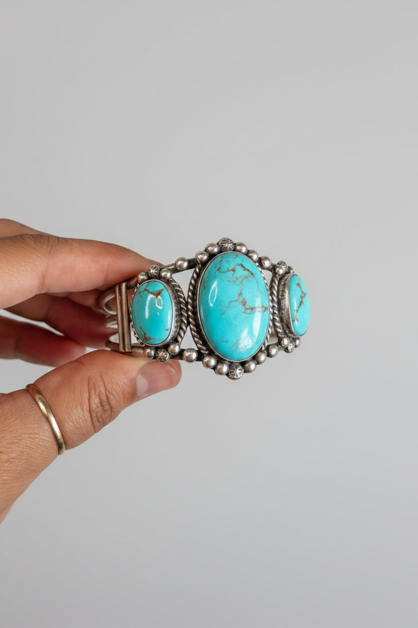 Jiminy Turquoise 3 Stone Cuff Bracelet - bracelet - Wooten's