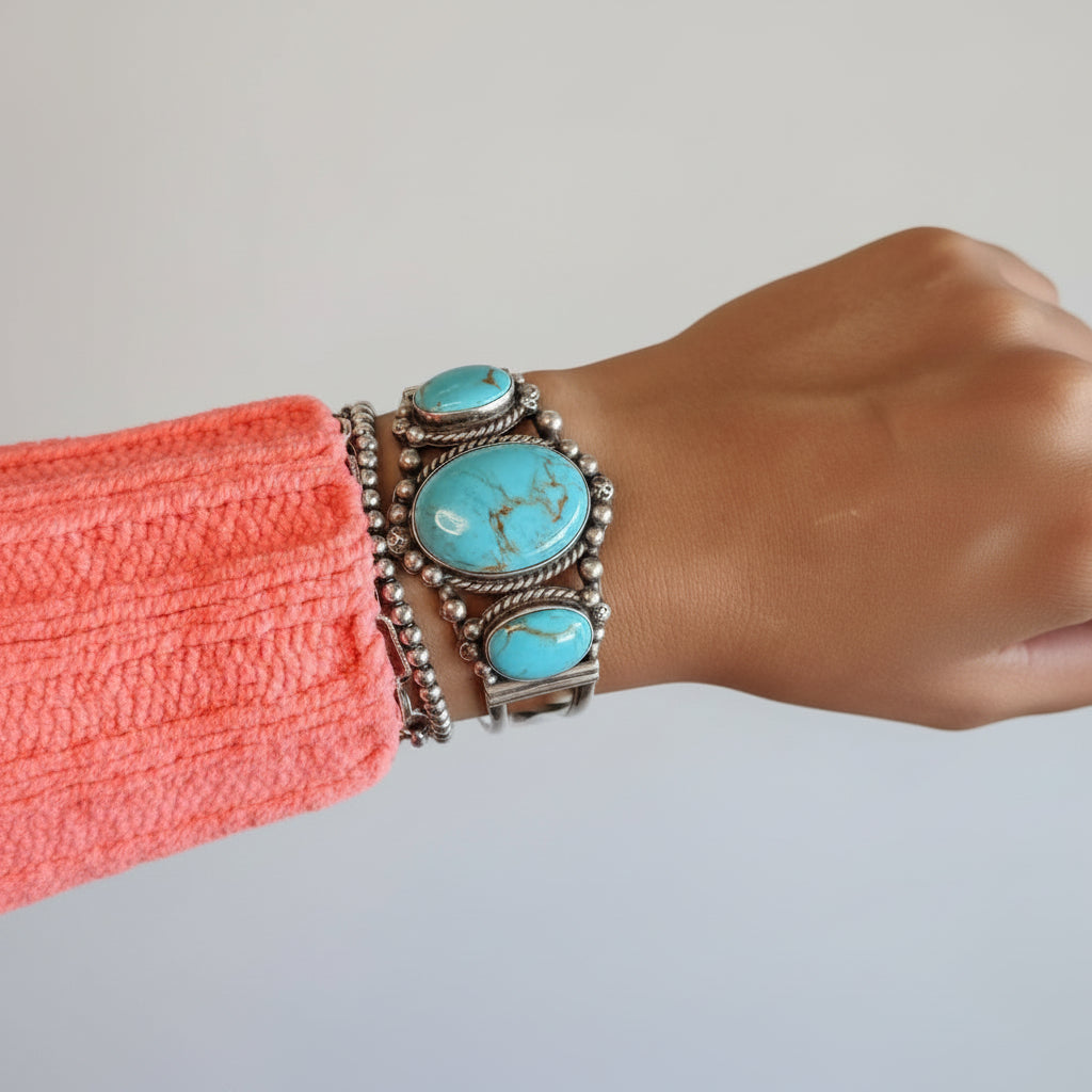 Jiminy Turquoise 3 Stone Cuff Bracelet - bracelet - Wooten's