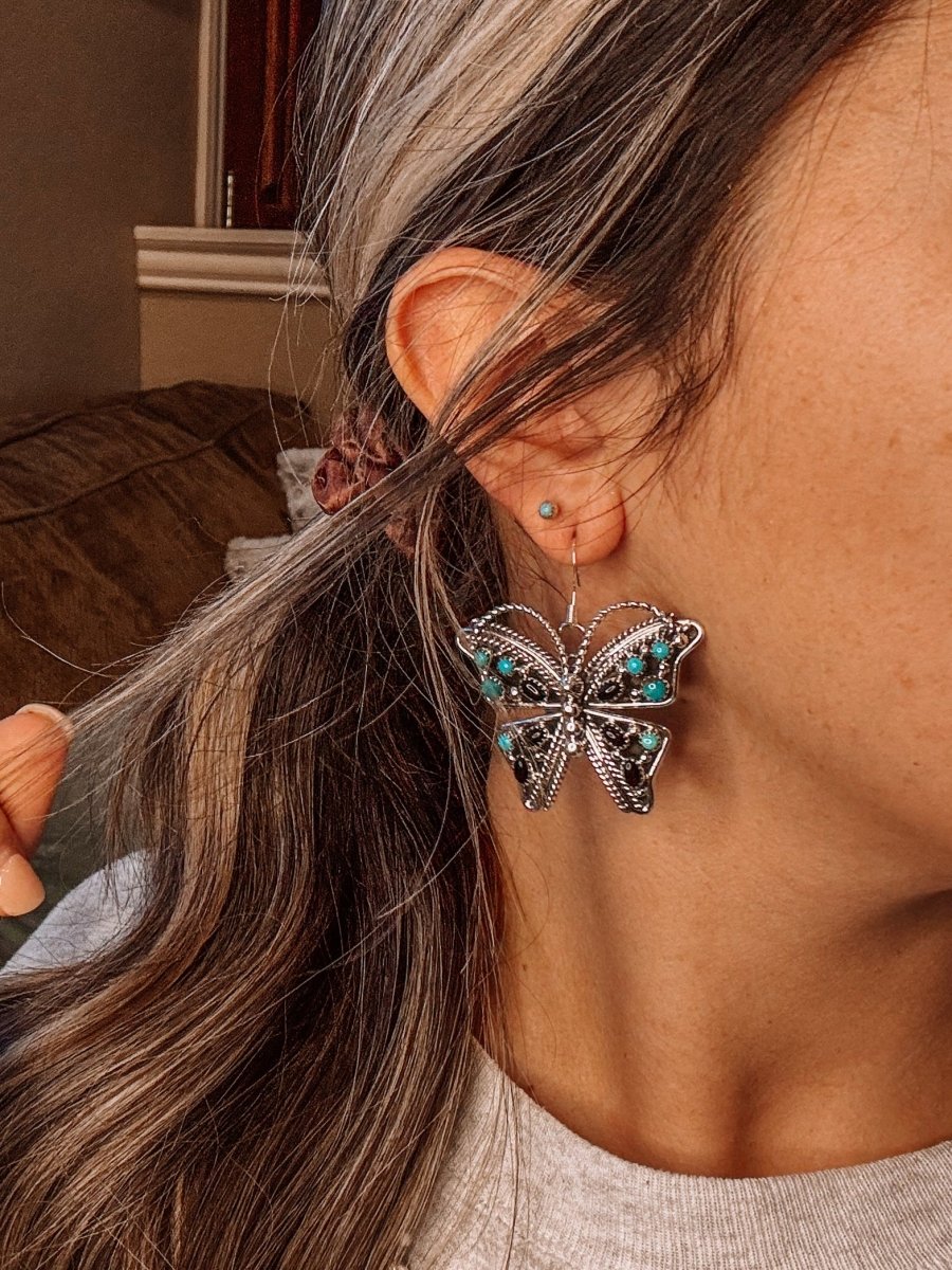 Lark Turquoise/Black Onyx Butterfly Earrings - Horseshoe J & Co.