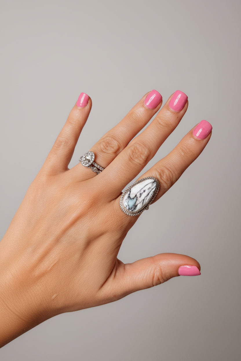 Lightning White Buffalo Ring - Horseshoe J & Co.