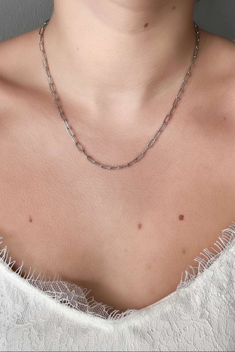 Malta Silver Paperclip Necklace - Wooten's