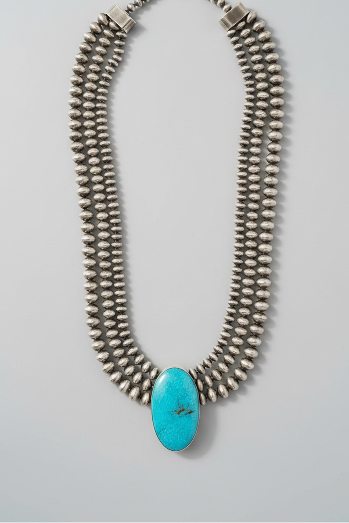 Mammoth 3 Strand Pearl + Turquoise Necklace - Wooten's