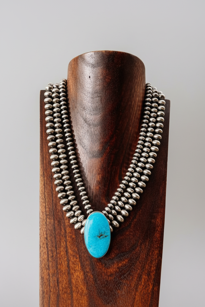 Mammoth 3 Strand Pearl + Turquoise Necklace - Wooten's
