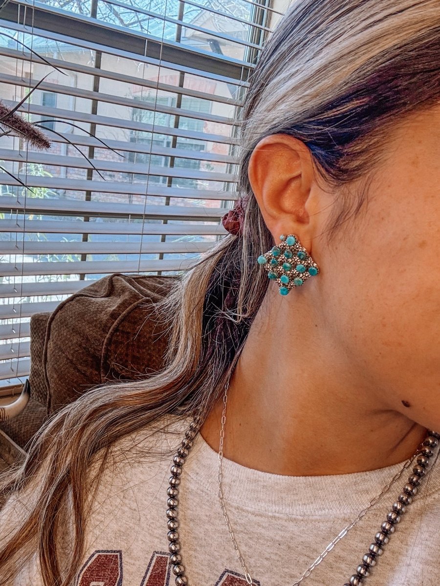 Marfa Cluster Turquoise/Pink Dahlia Earrings - Horseshoe J & Co.