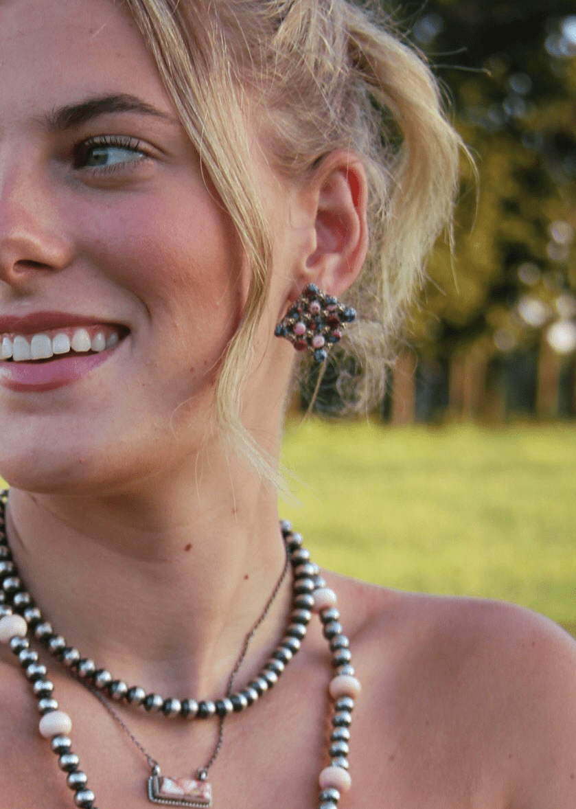Marfa Cluster Turquoise/Pink Dahlia Earrings - Horseshoe J & Co.