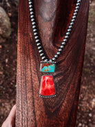 Naco 2 Stone Hook Pendant (Orange/Red Spiny + Turquoise) - Horseshoe J & Co.