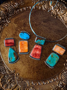 Naco 2 Stone Hook Pendant (Orange/Red Spiny + Turquoise) - Horseshoe J & Co.