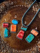 Naco 2 Stone Hook Pendant (Orange/Red Spiny + Turquoise) - Horseshoe J & Co.