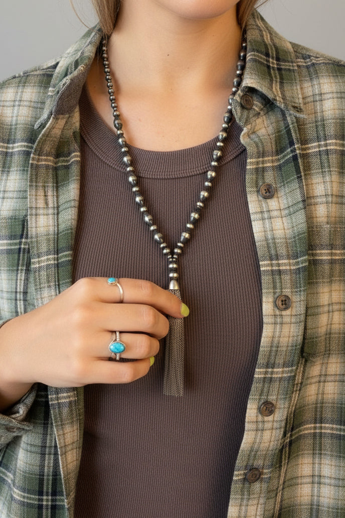 Norris Silver Pearl Tassel Necklace - Wooten's