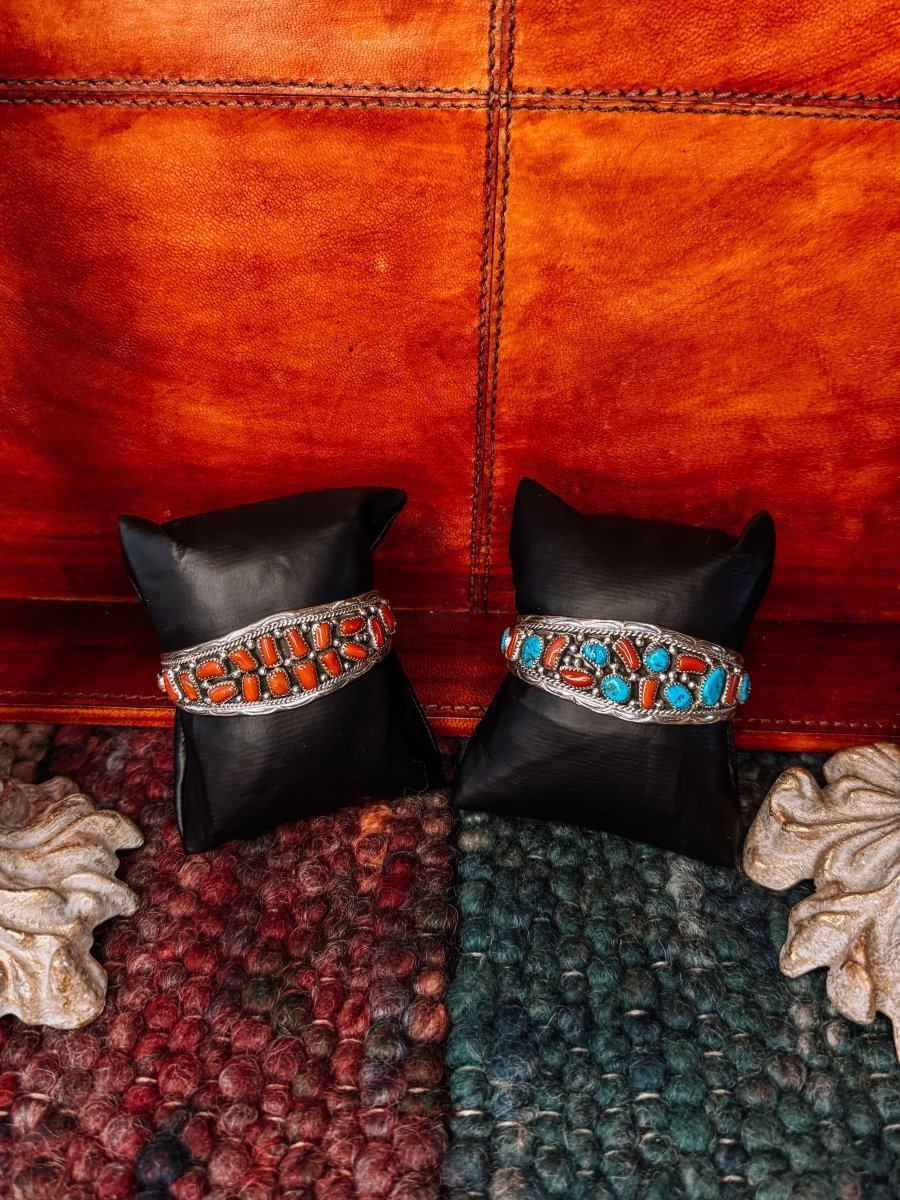 Panhandle Coral/Turquoise Cuff Bracelet - Horseshoe J & Co.