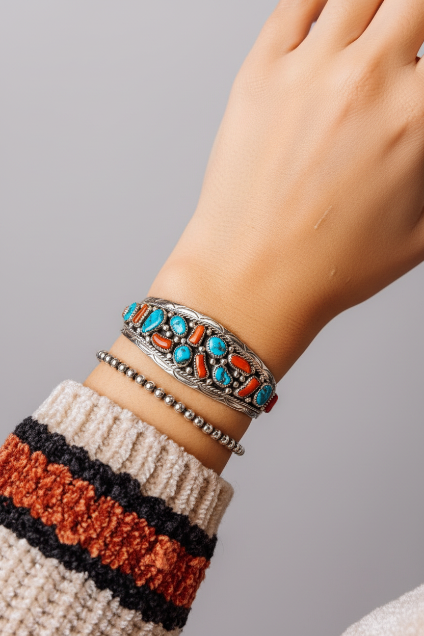 Panhandle Coral/Turquoise Cuff Bracelet - Wooten's