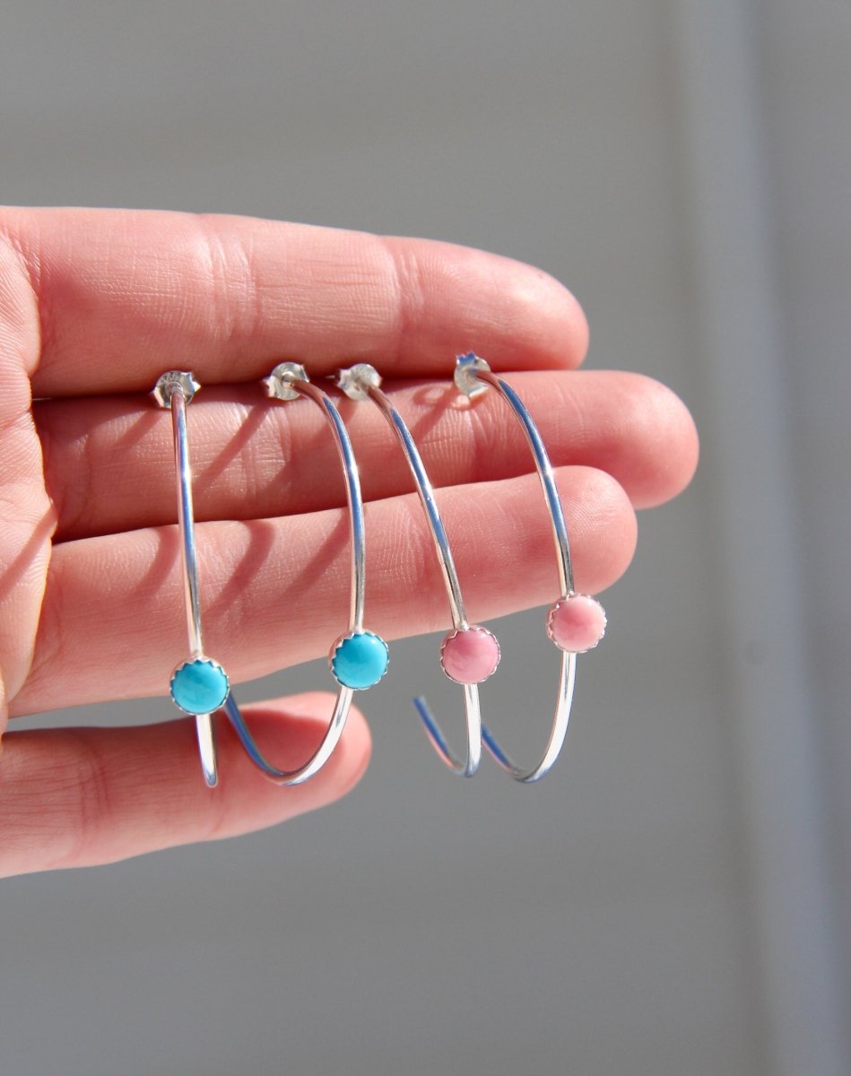 Pinon Turquoise or Pink Conch Hoop Earrings - Horseshoe J & Co.