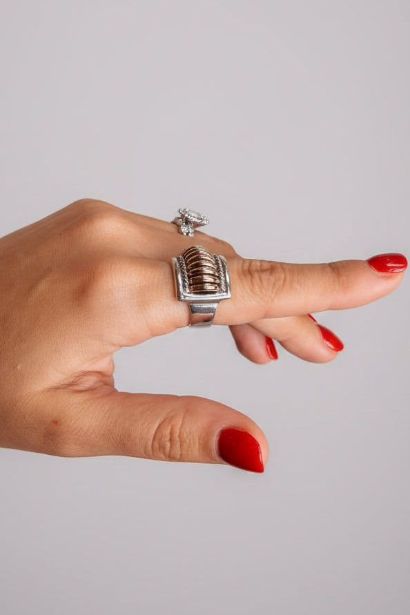 Quincy Silver + Gold Coil Ring - Wooten's