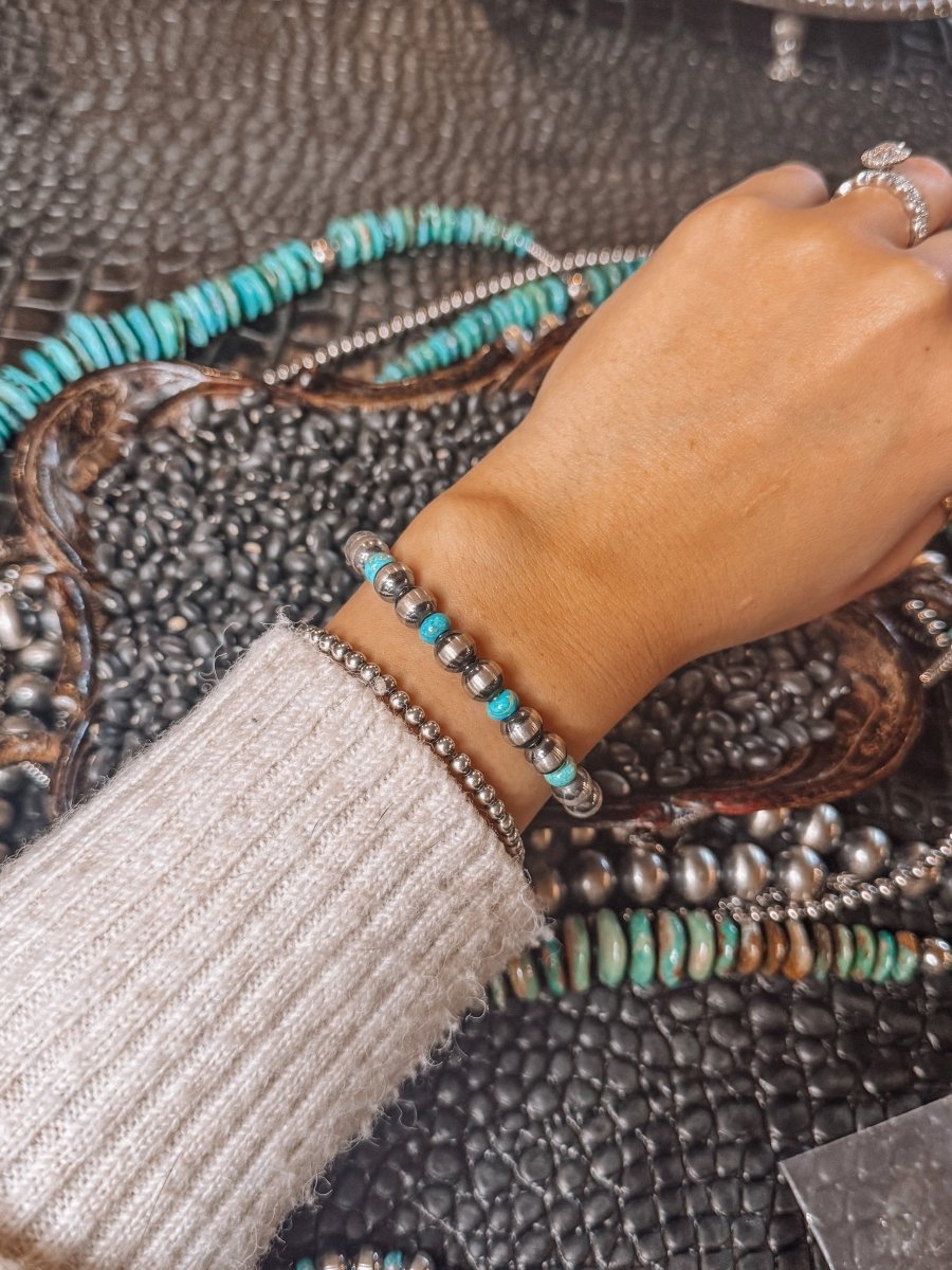 Rainy Day Blues Pearl + Turquoise Cuff Bracelet - Wooten's