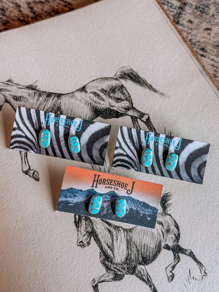 Raisin' Cain Turquoise Inlay Stud Earrings - earrings - Horseshoe J & Co.