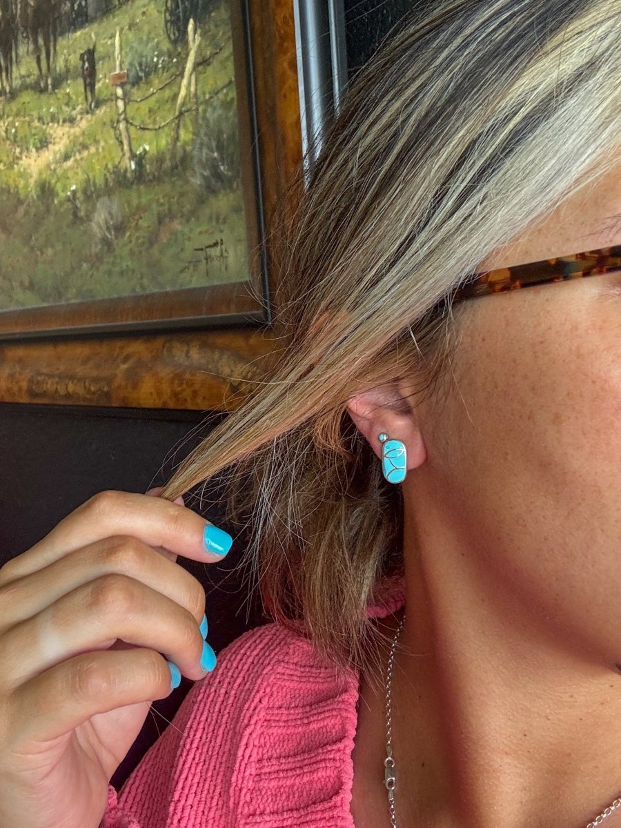 Raisin' Cain Turquoise Inlay Stud Earrings - earrings - Wooten's
