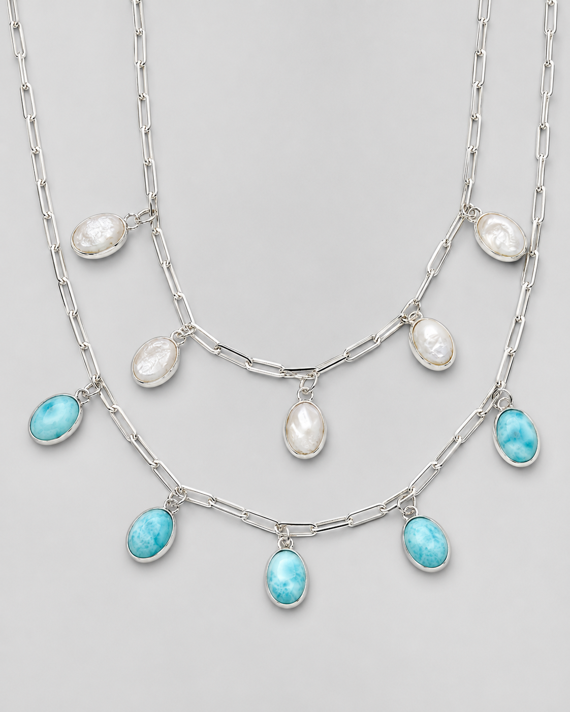 Round Top 5 Stone Larimar Necklace - Wooten's