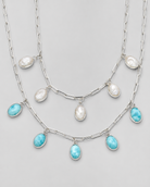 Round Top 5 Stone Larimar Necklace - Wooten's