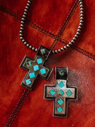 Sanders Large Turquoise Inlay Cross Pendant - Horseshoe J & Co.