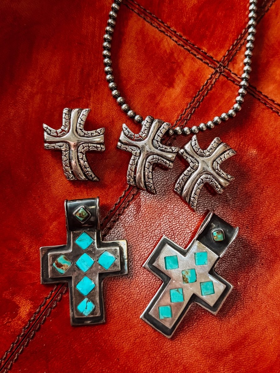 Sanders Large Turquoise Inlay Cross Pendant - Horseshoe J & Co.