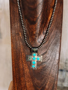 Sanders Large Turquoise Inlay Cross Pendant - Horseshoe J & Co.