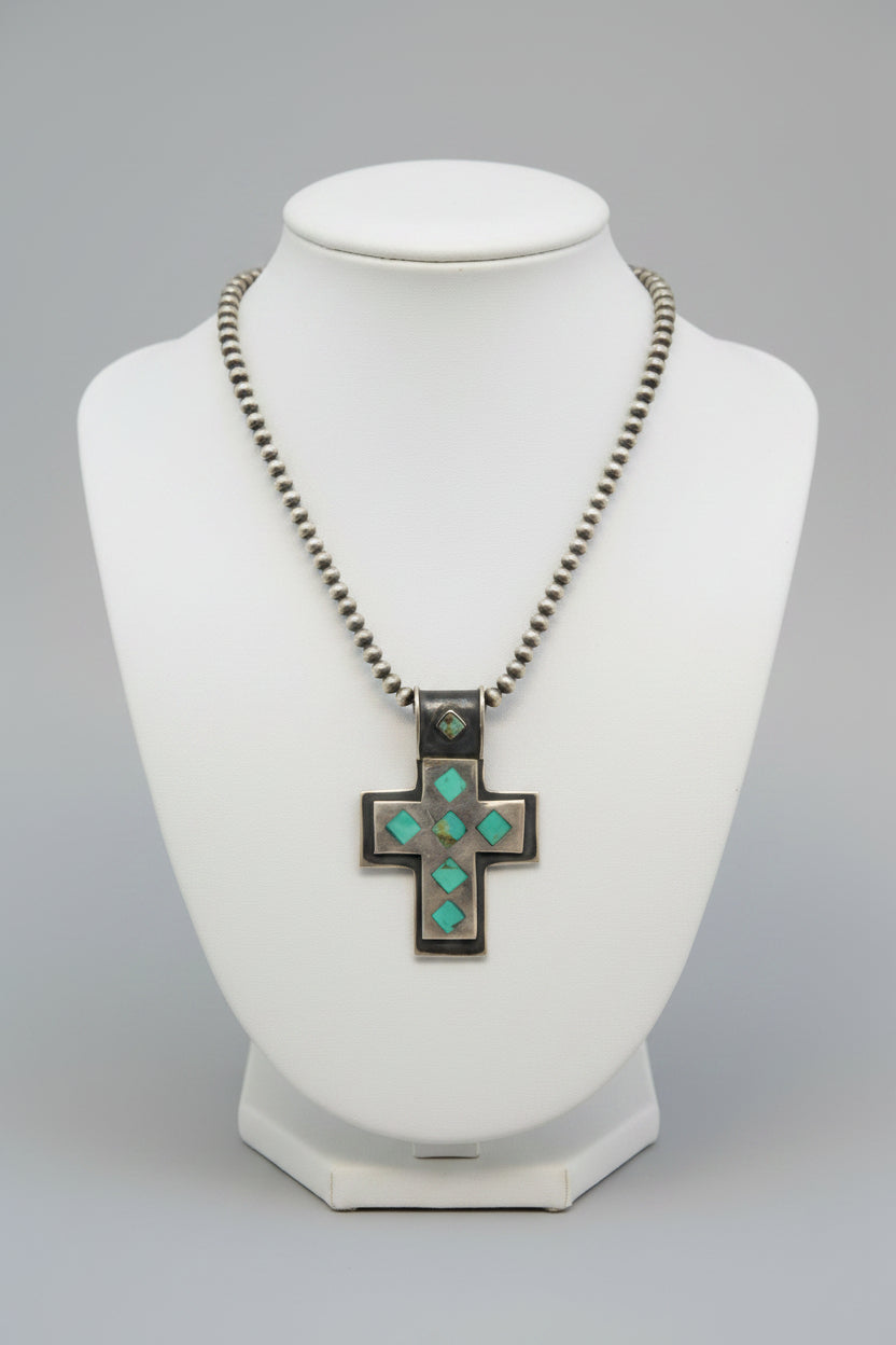 Sanders Large Turquoise Inlay Cross Pendant - Wooten's