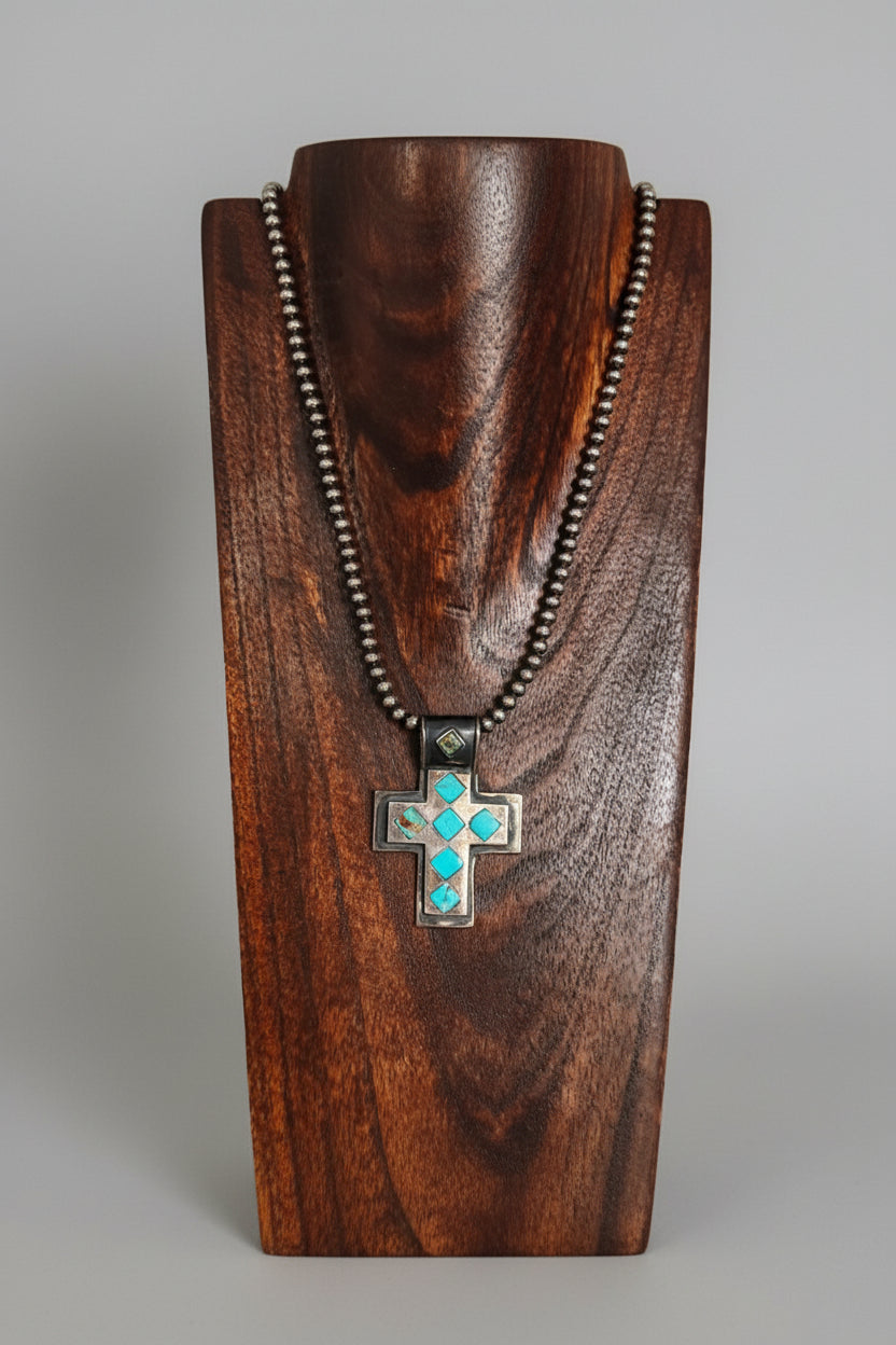 Sanders Large Turquoise Inlay Cross Pendant - Wooten's