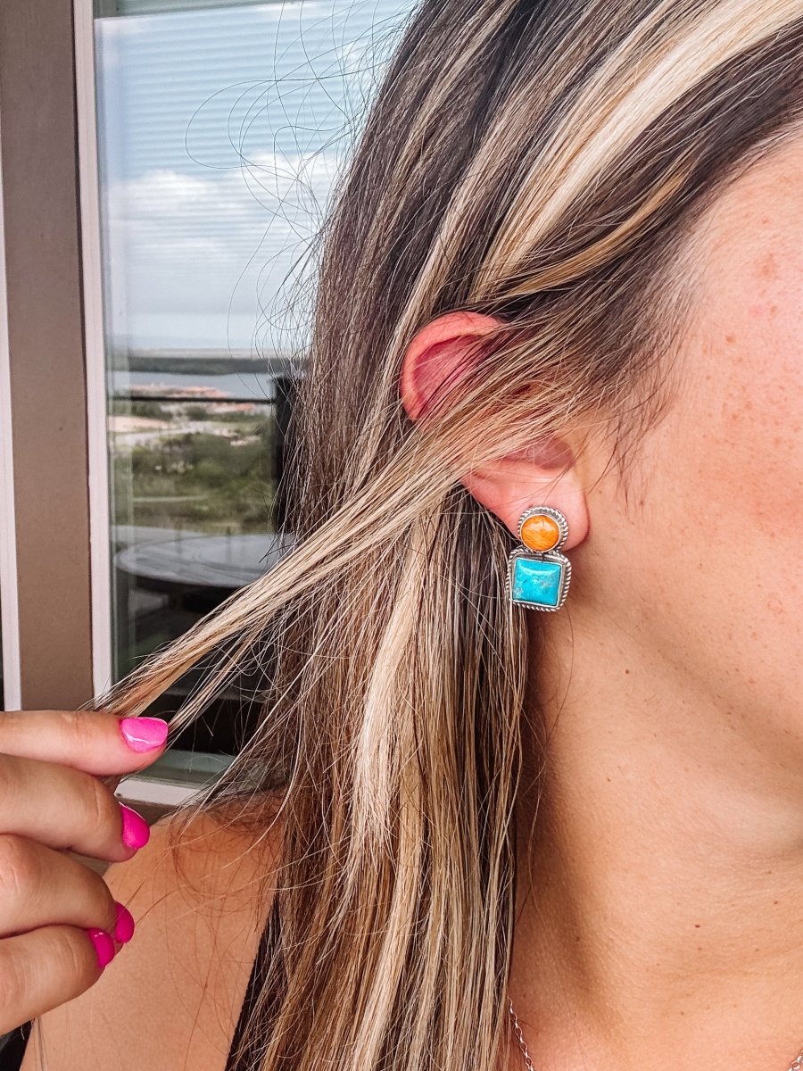 Seadrift Orange Spiny + Turquoise Earrings - Wooten's