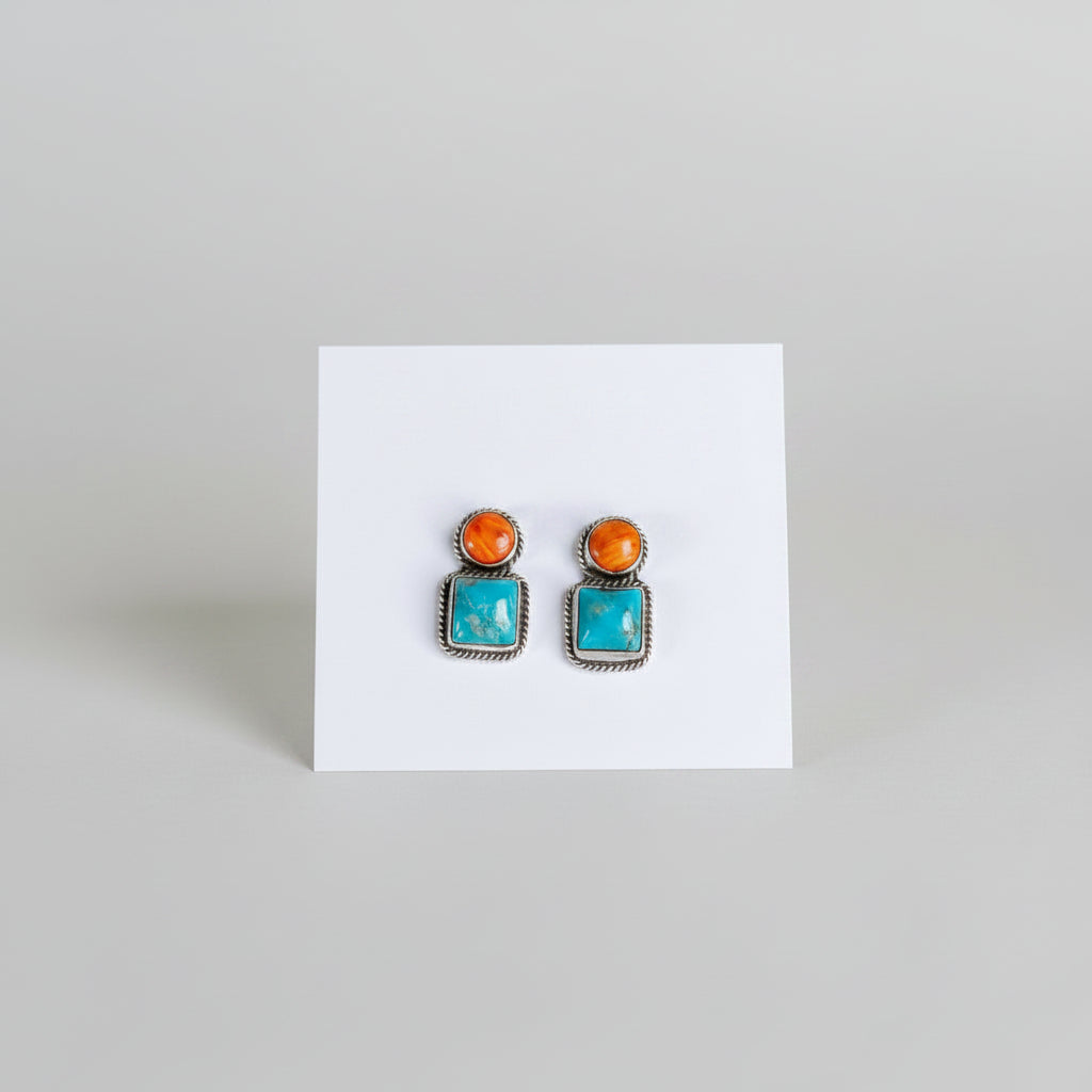 Seadrift Orange Spiny + Turquoise Earrings - Wooten's