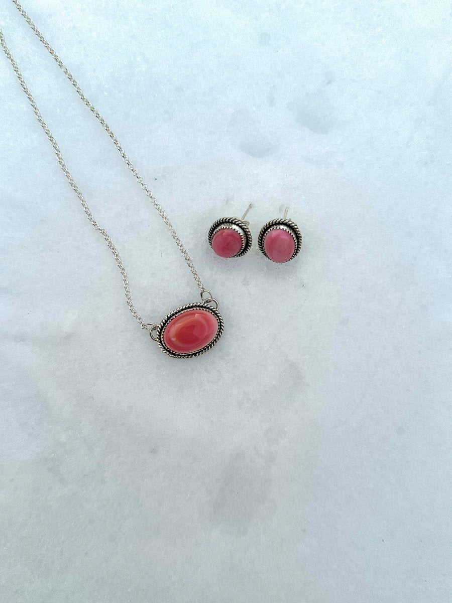 Seneca Pink Conch/Turquoise Earring + Necklace Set - Wooten's