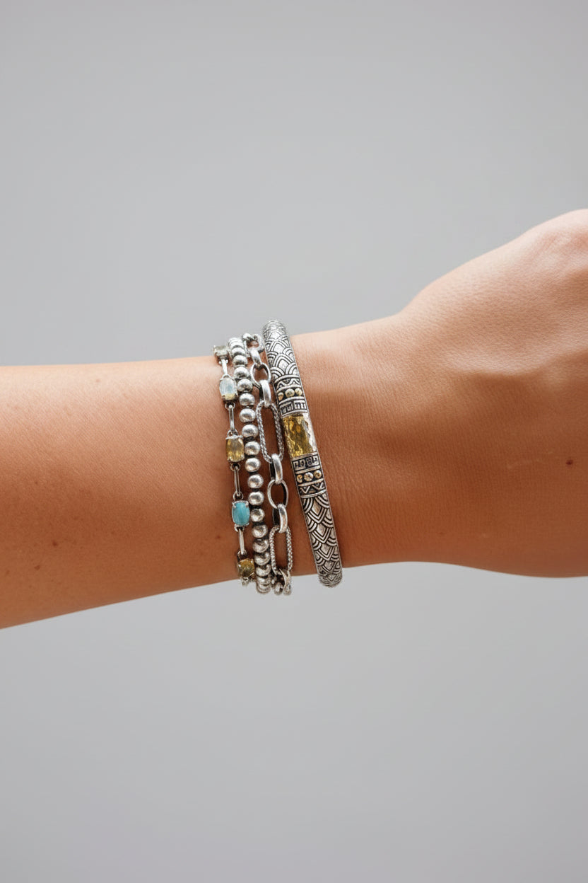 Spiffy Silver + 18K Gold Cuff Bracelet - Wooten's