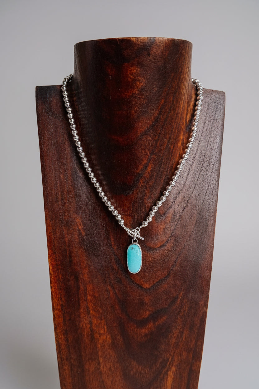 Sterling silver pearl + turquoise toggle Necklace - Wooten's