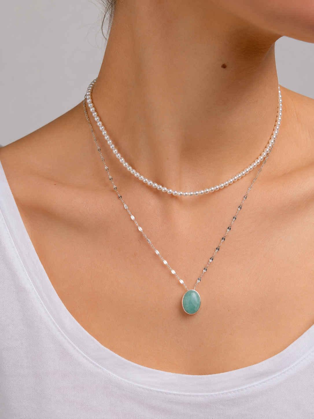 Tolar 2 Strand Freshwater Pearl and Larimar Necklace - Wooten's