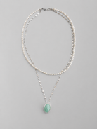 Tolar 2 Strand Freshwater Pearl and Larimar Necklace - Wooten's