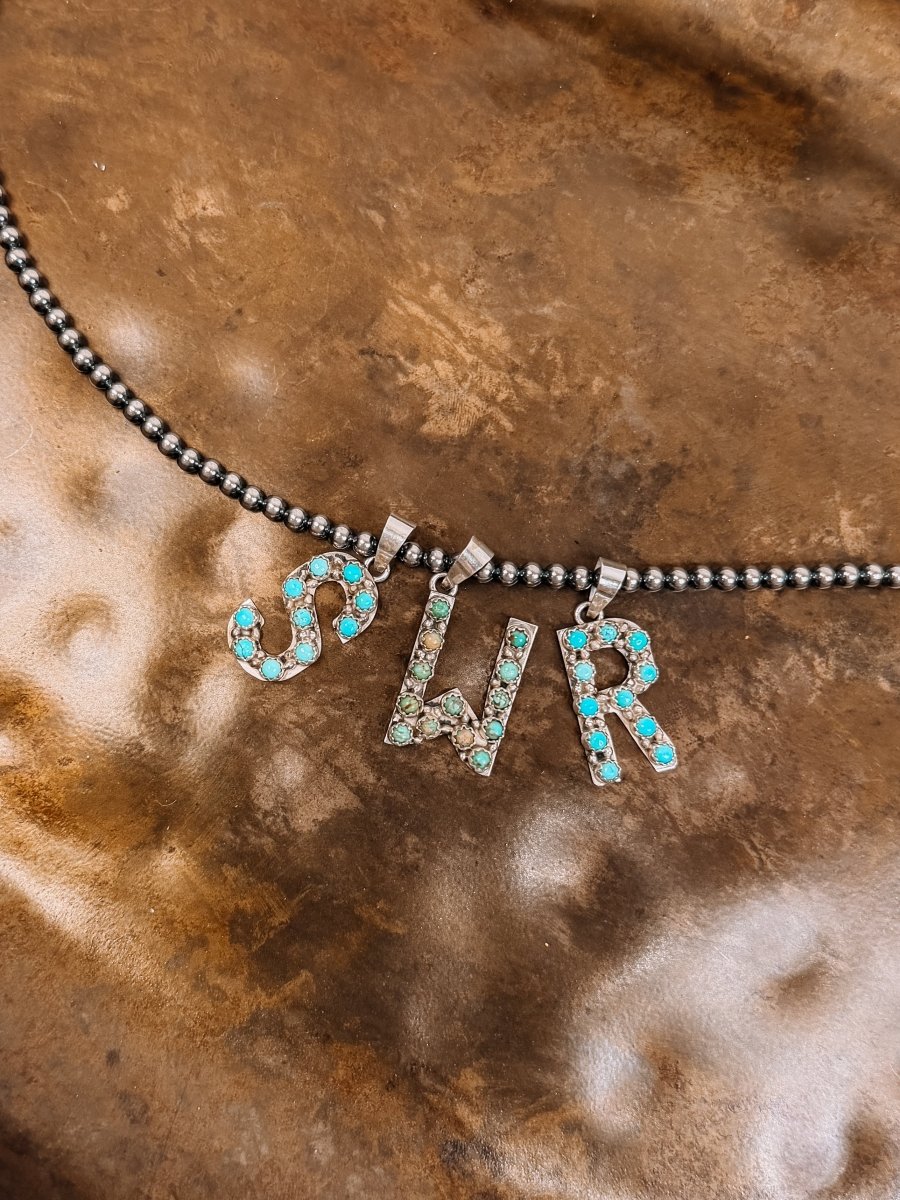 Turquoise Initial Pendant - Horseshoe J & Co.