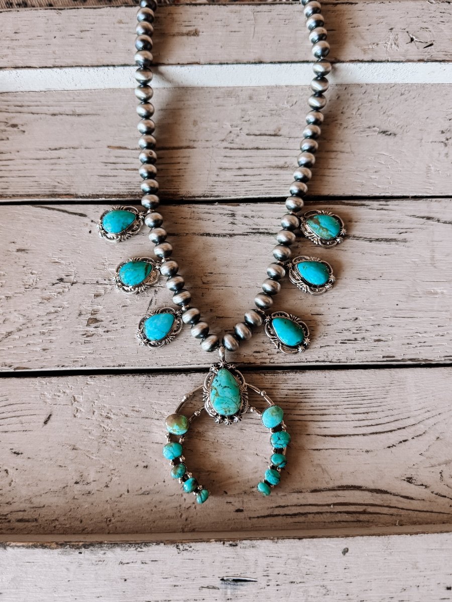 Two Stories Wide Turquoise Squash Blossom - Wooten's