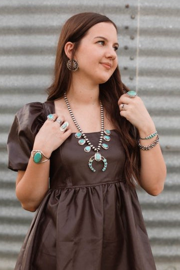 Two Stories Wide Turquoise Squash Blossom - Wooten's