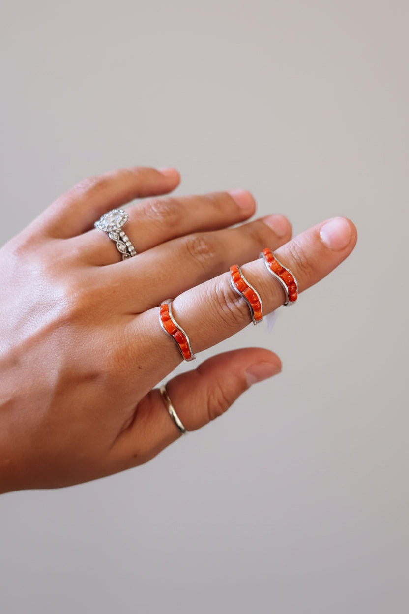 Wave Red Coral Ring - Wooten's
